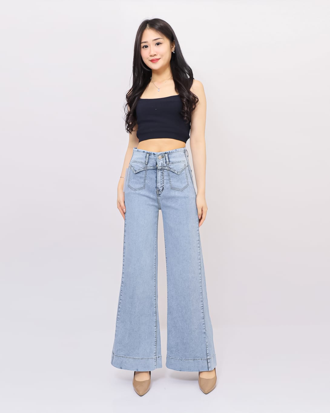 Jeans Kulot Skena Stretch Kantong Depan Snow Biru
