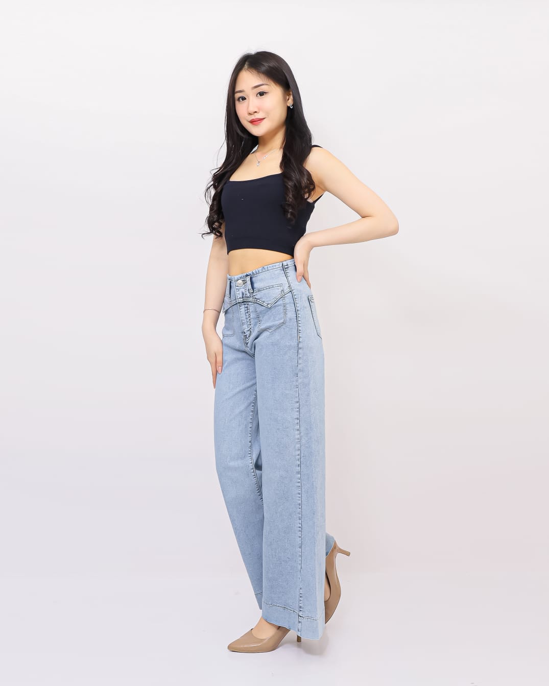 Jeans Kulot Skena Stretch Kantong Depan Snow Biru