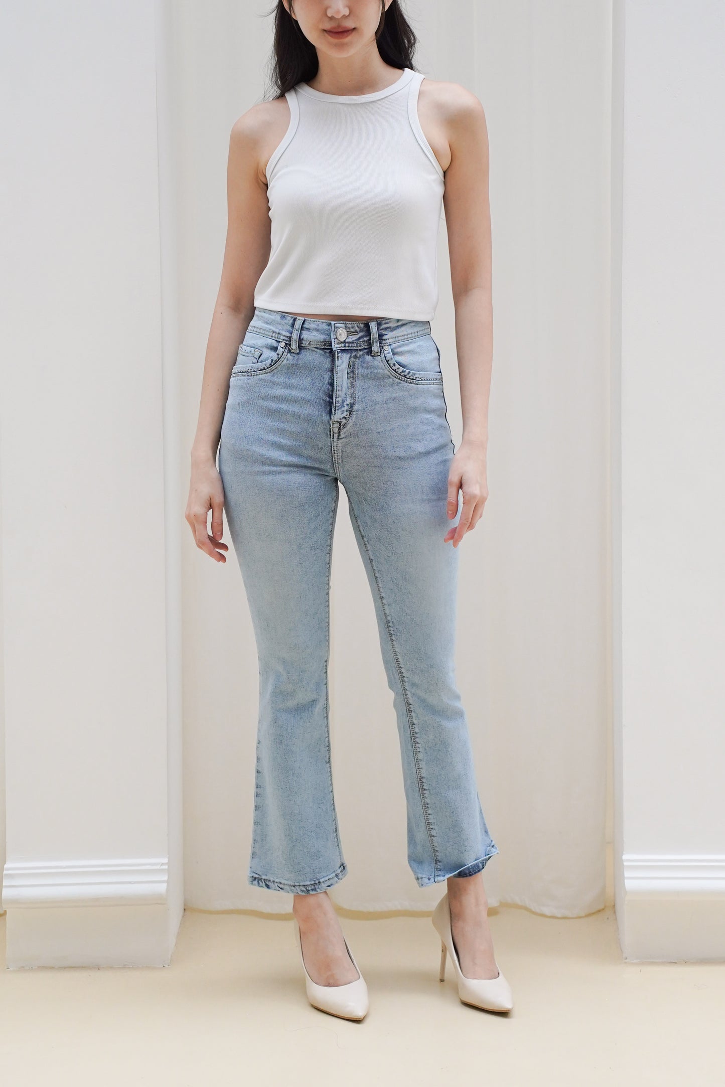 Jeans Cutbray Highwaist Crop Snow Blue