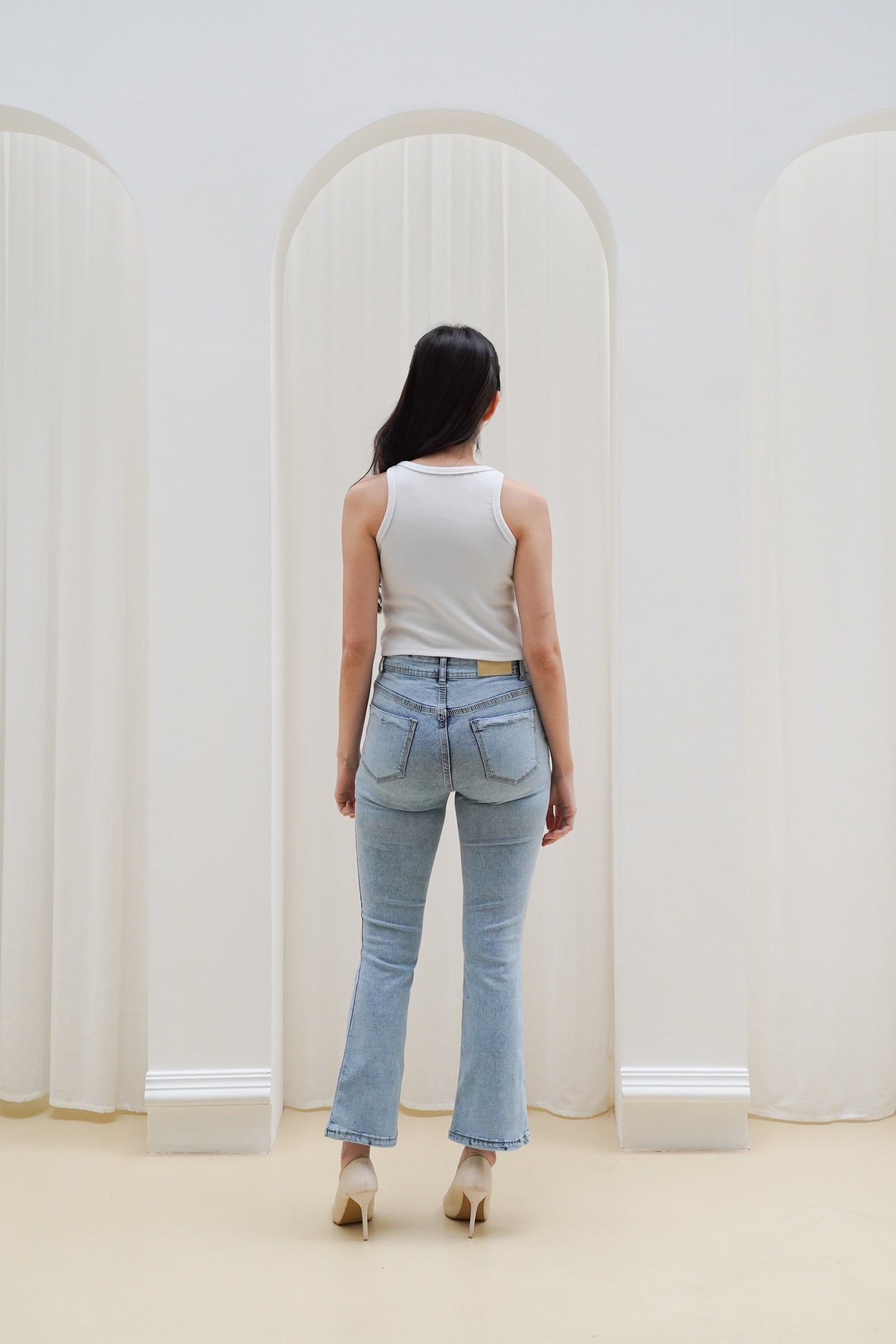 Jeans Cutbray Highwaist Crop Snow Blue