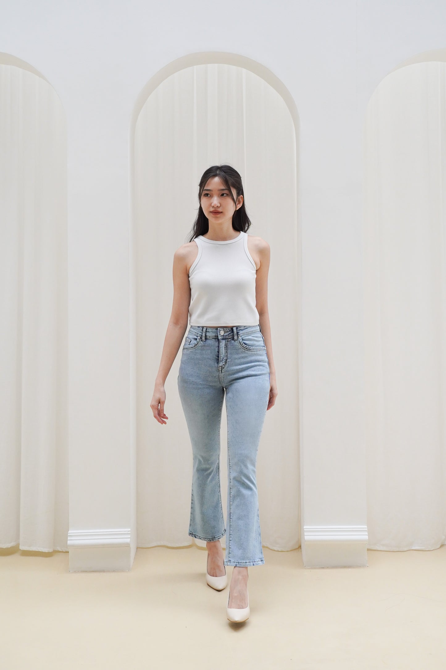 Jeans Cutbray Highwaist Crop Snow Blue