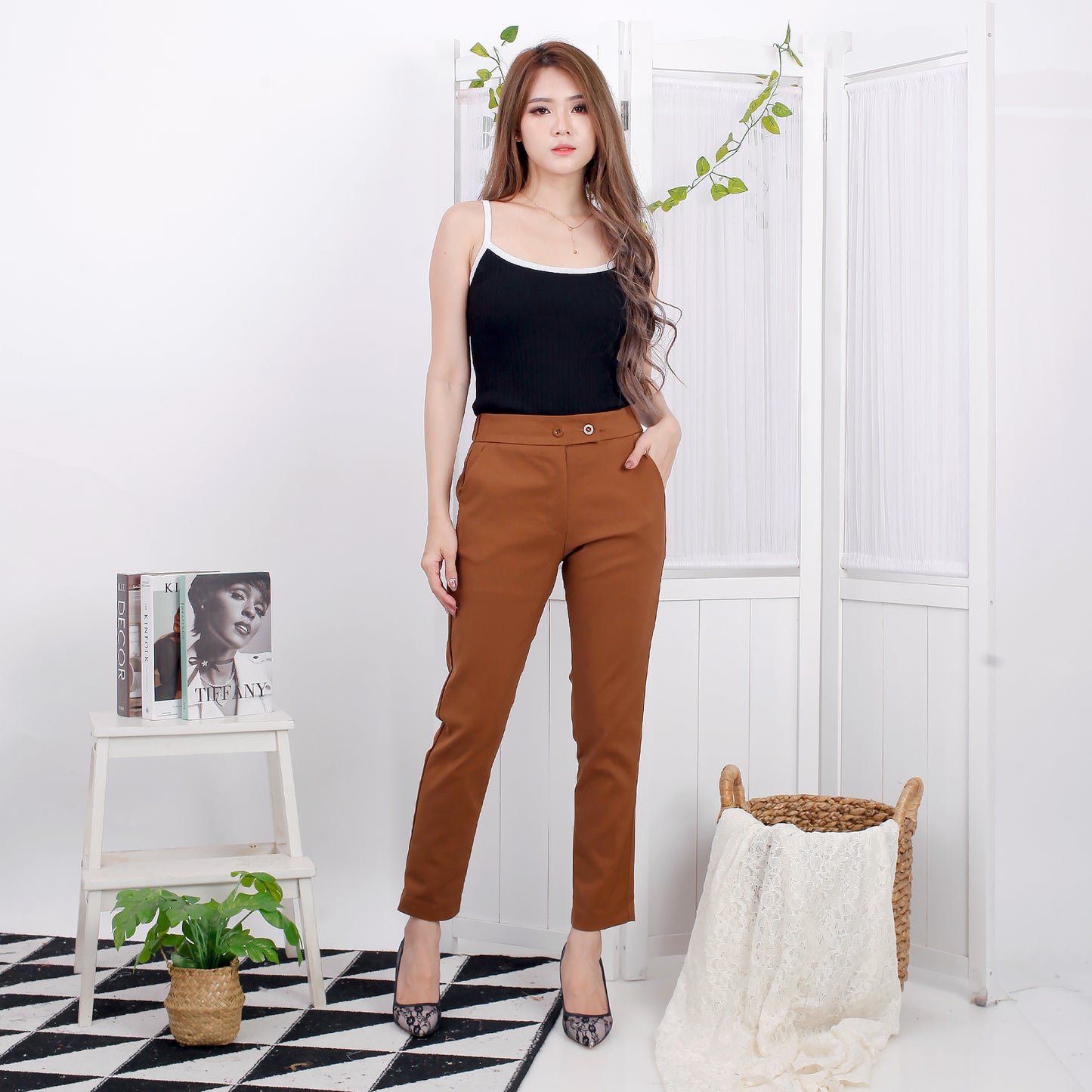 Katun Celana Panjang Katun Stretch Premium High Waist Kancing 2