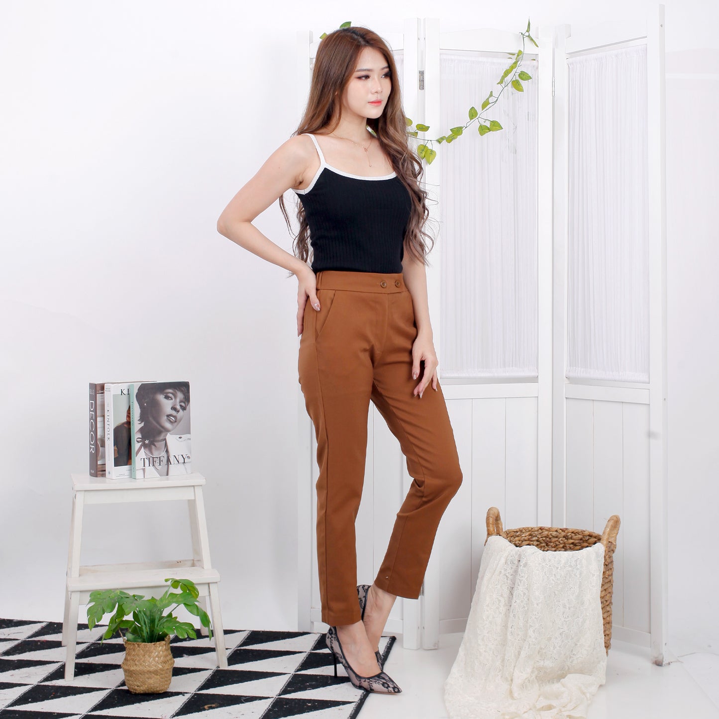 Katun Celana Panjang Katun Stretch Premium High Waist Kancing 2