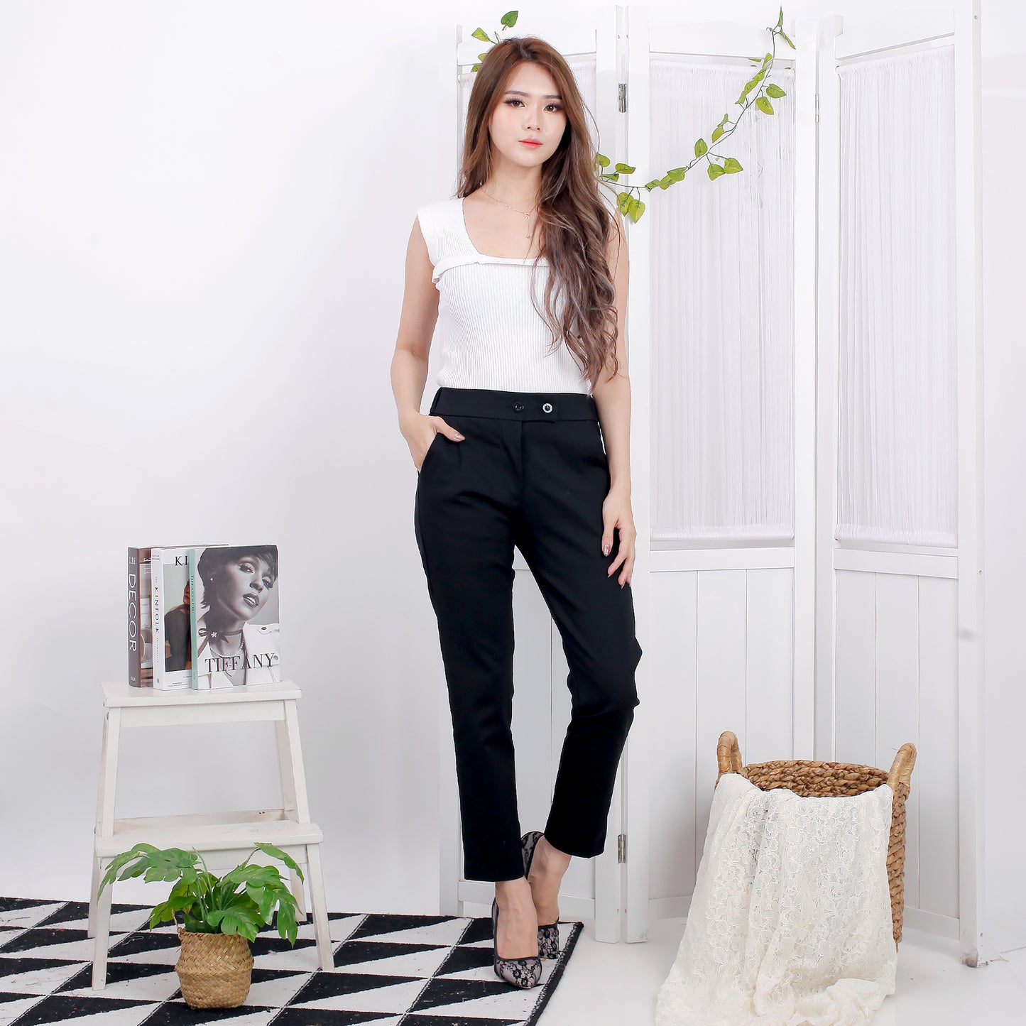 Katun Celana Panjang Katun Stretch Premium High Waist Kancing 2