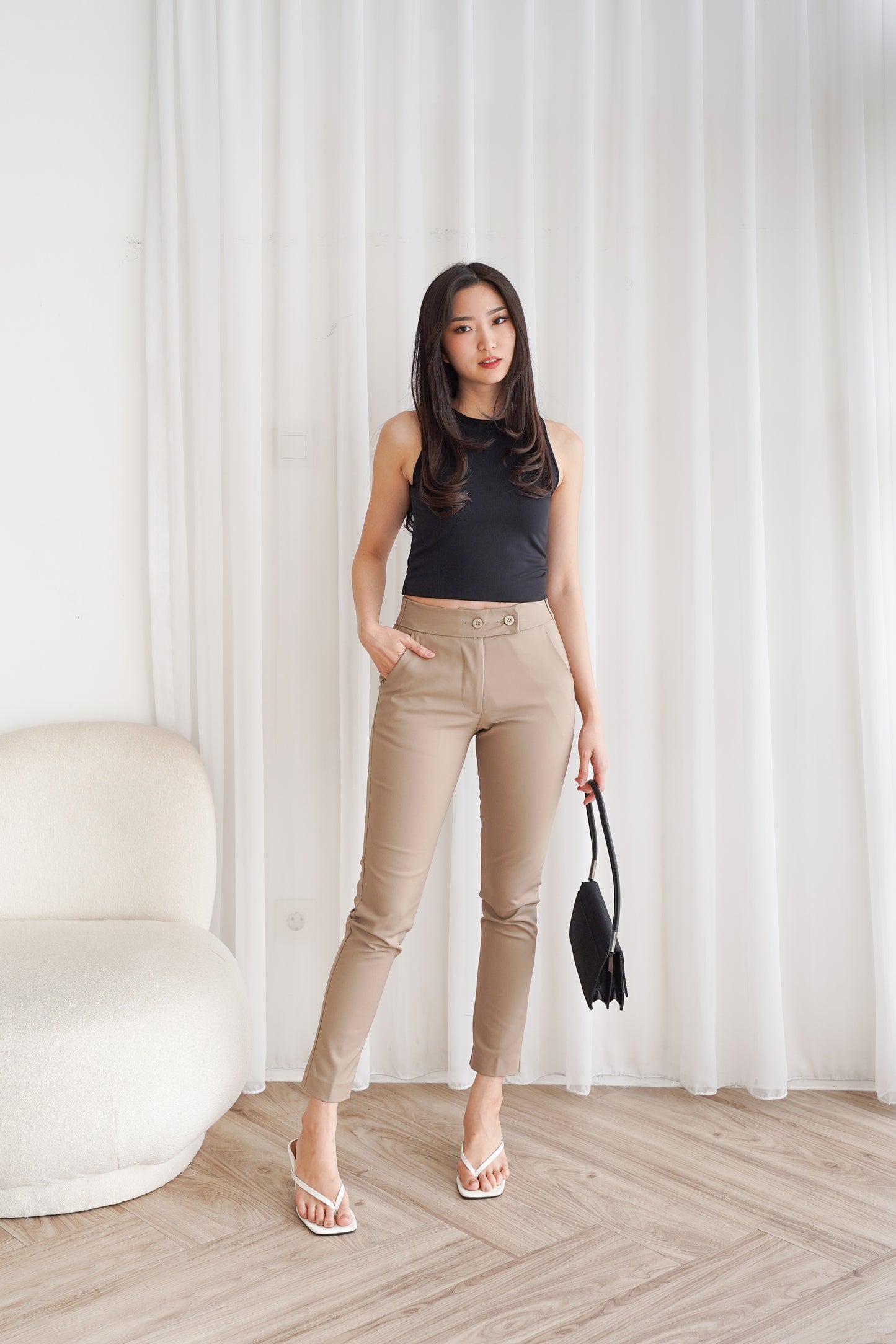 Katun Celana Panjang Katun Stretch Premium High Waist Kancing 2