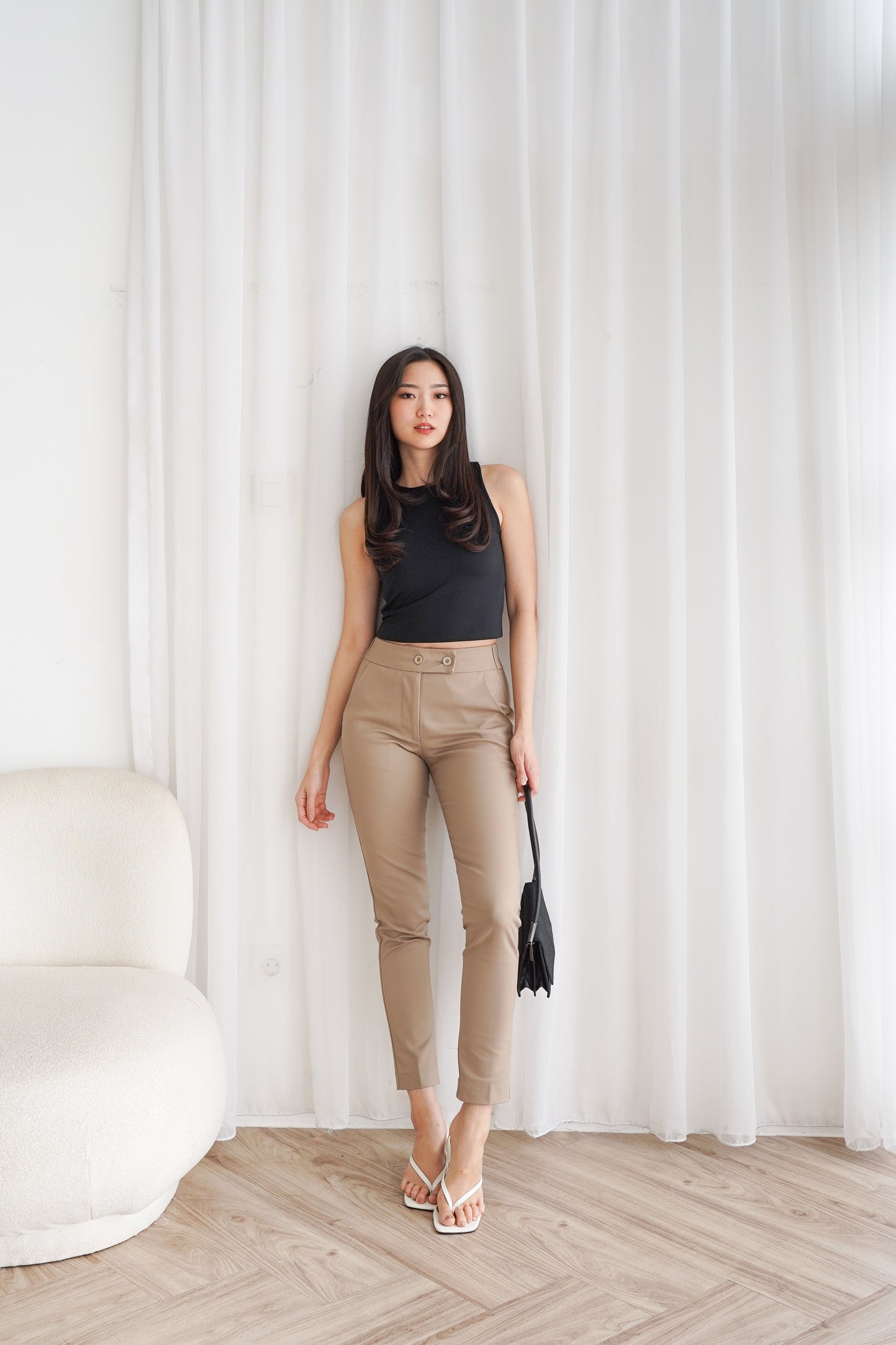 Katun Celana Panjang Katun Stretch Premium High Waist Kancing 2