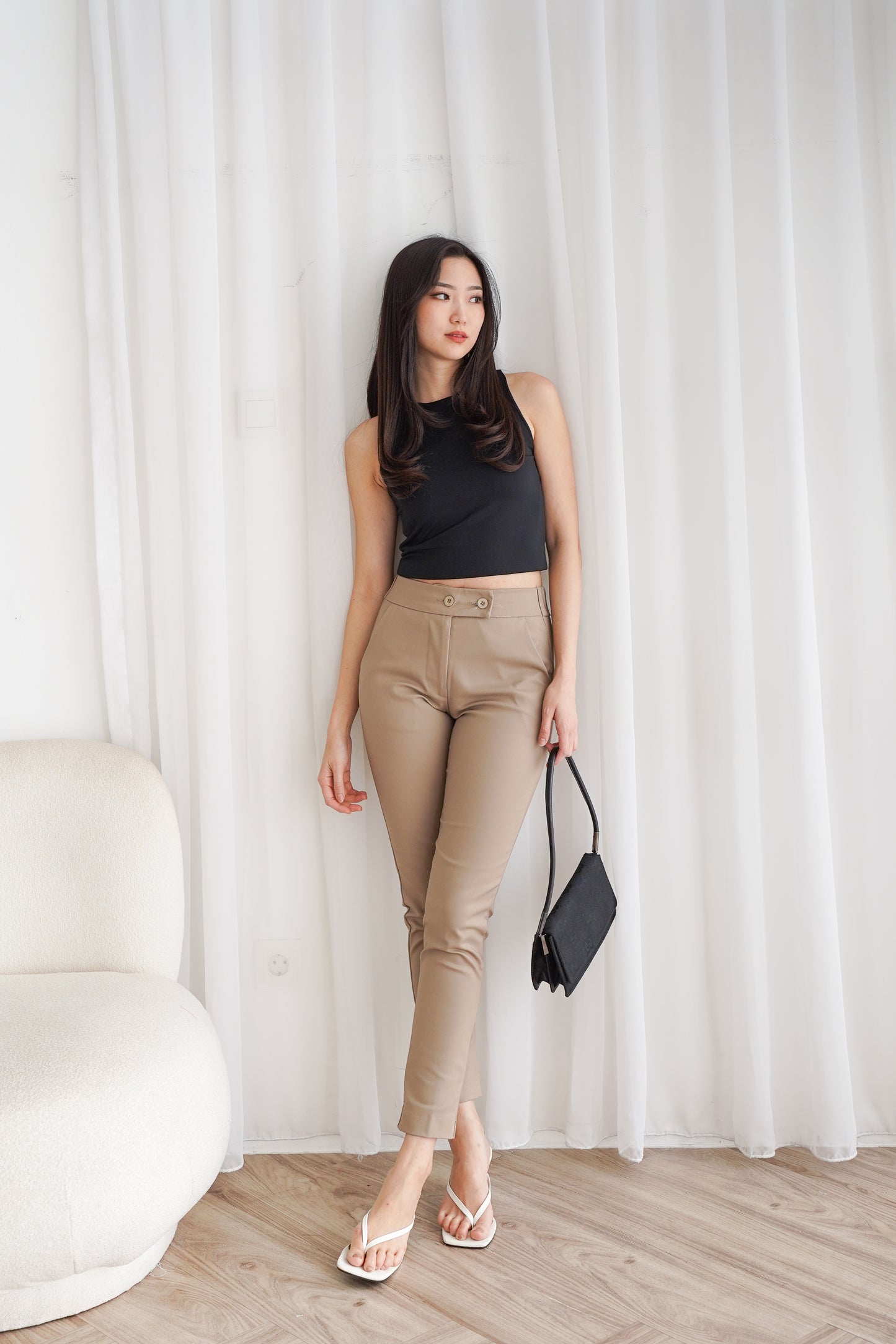 Katun Celana Panjang Katun Stretch Premium High Waist Kancing 2
