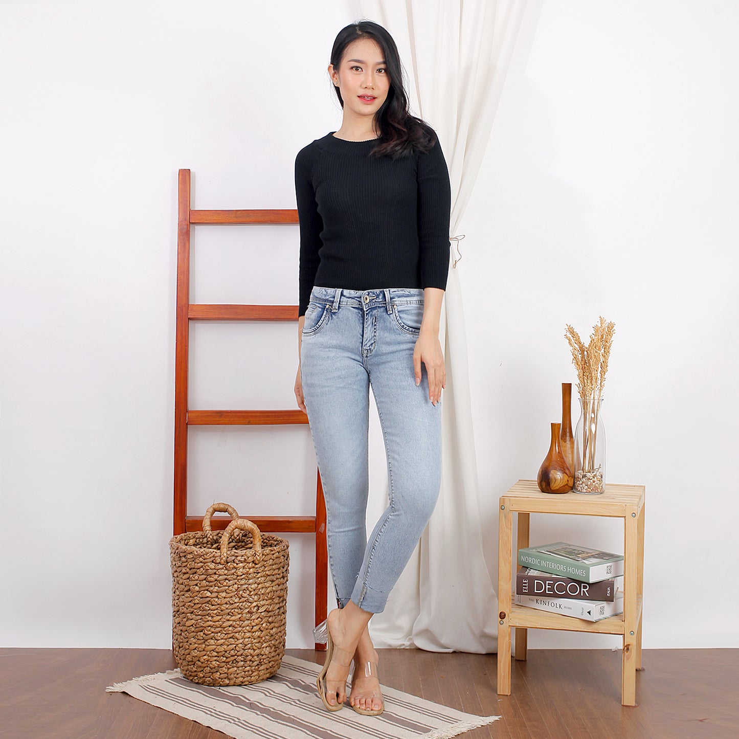 Jeans Rolled Up Jeans Snow Biru