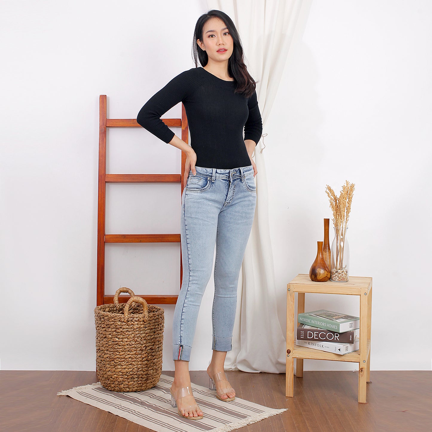 Jeans Rolled Up Jeans Snow Biru