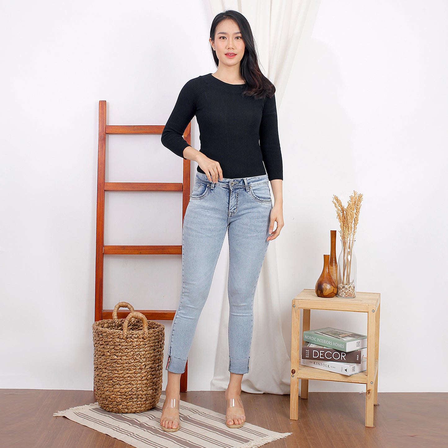 Jeans Rolled Up Jeans Snow Biru