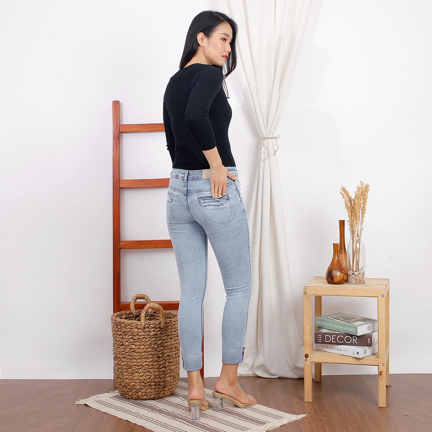 Jeans Rolled Up Jeans Snow Biru