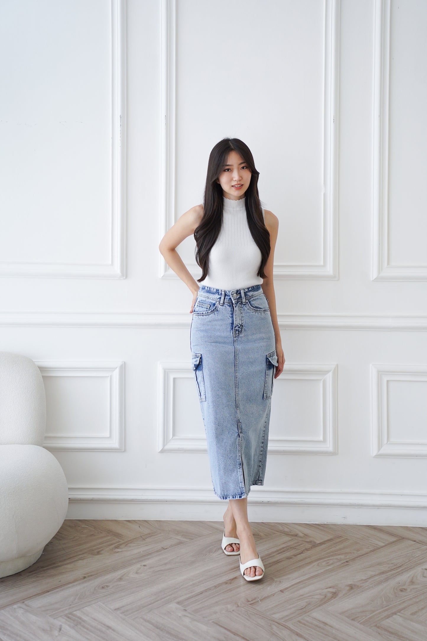 Jeans Rok Hee Yeon A Line Snow Biru