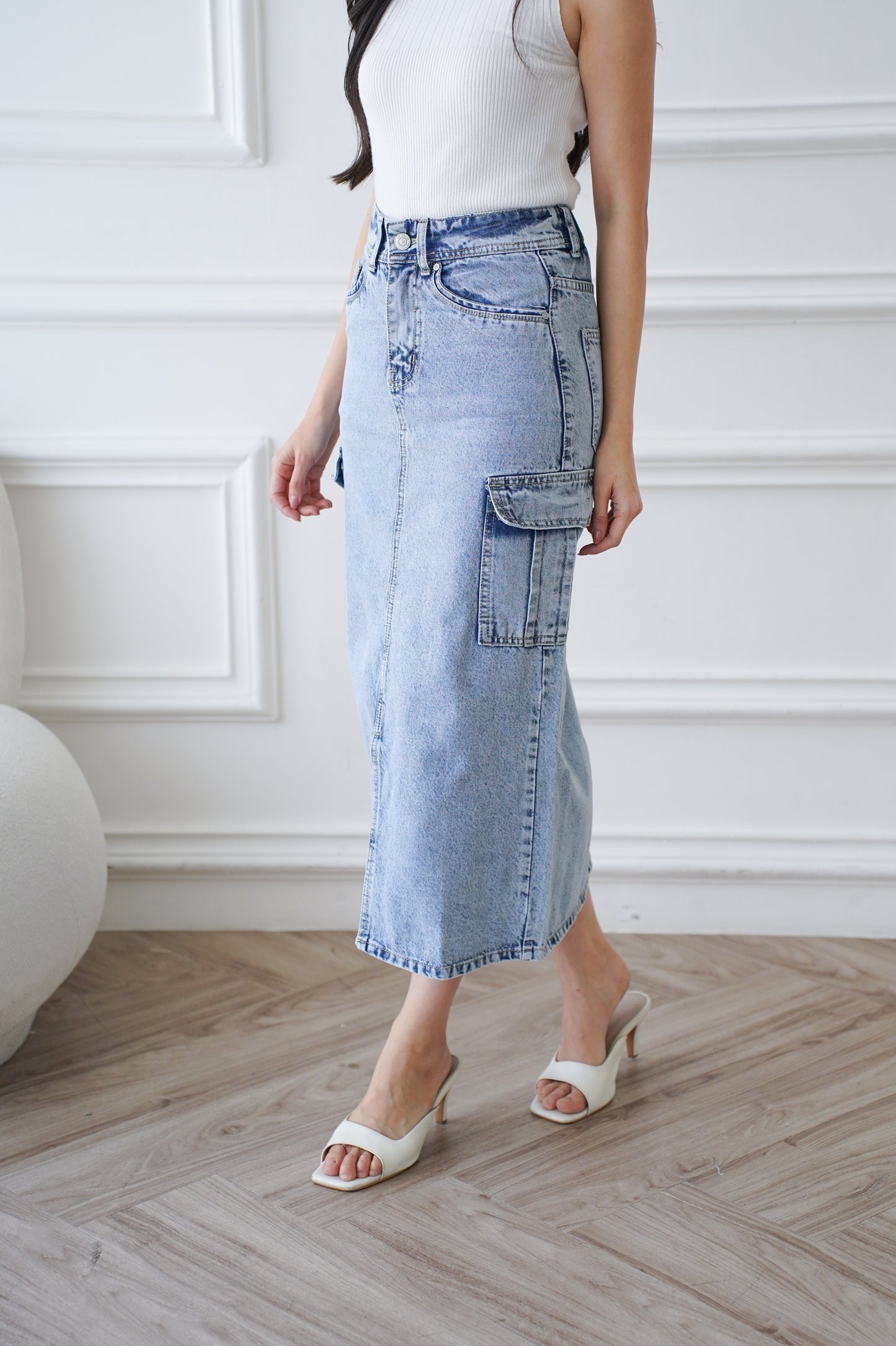 Jeans Rok Hee Yeon A Line Snow Biru