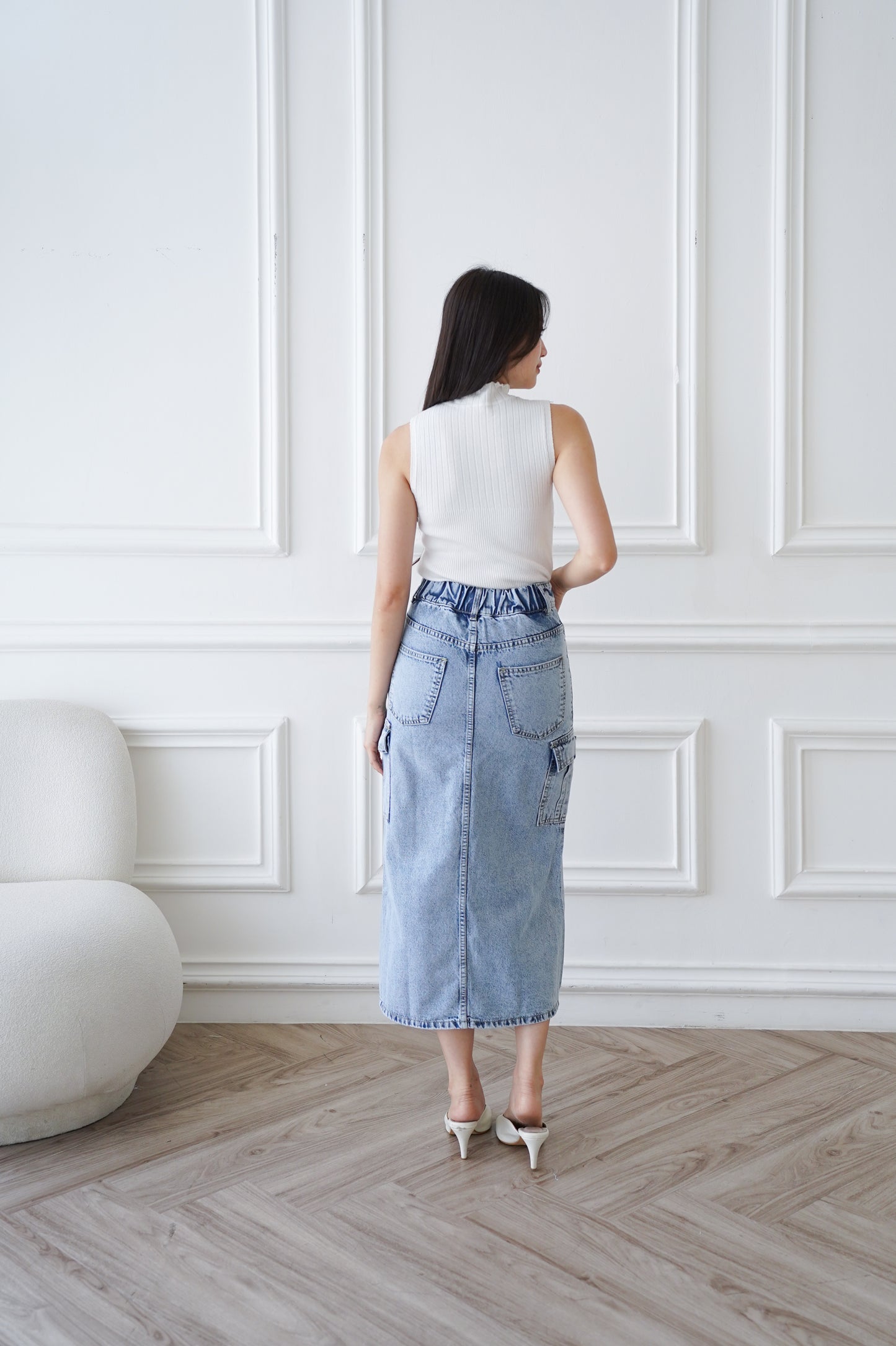 Jeans Rok Hee Yeon A Line Snow Biru