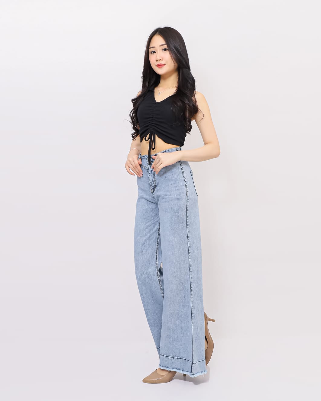 Jeans Kulot Skena Rawis Stretch Snow Biru