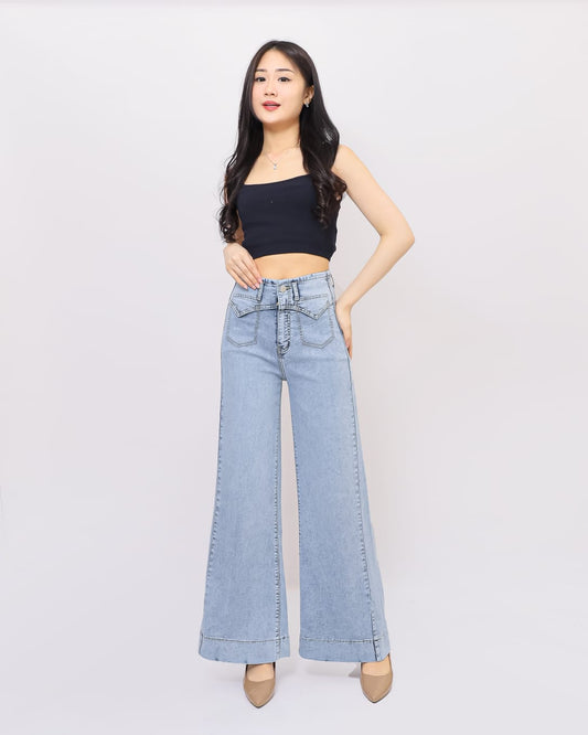 Jeans Kulot Skena Stretch Kantong Depan Snow Biru