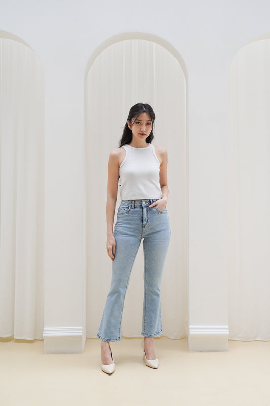 Jeans Cutbray Highwaist Crop Snow Blue
