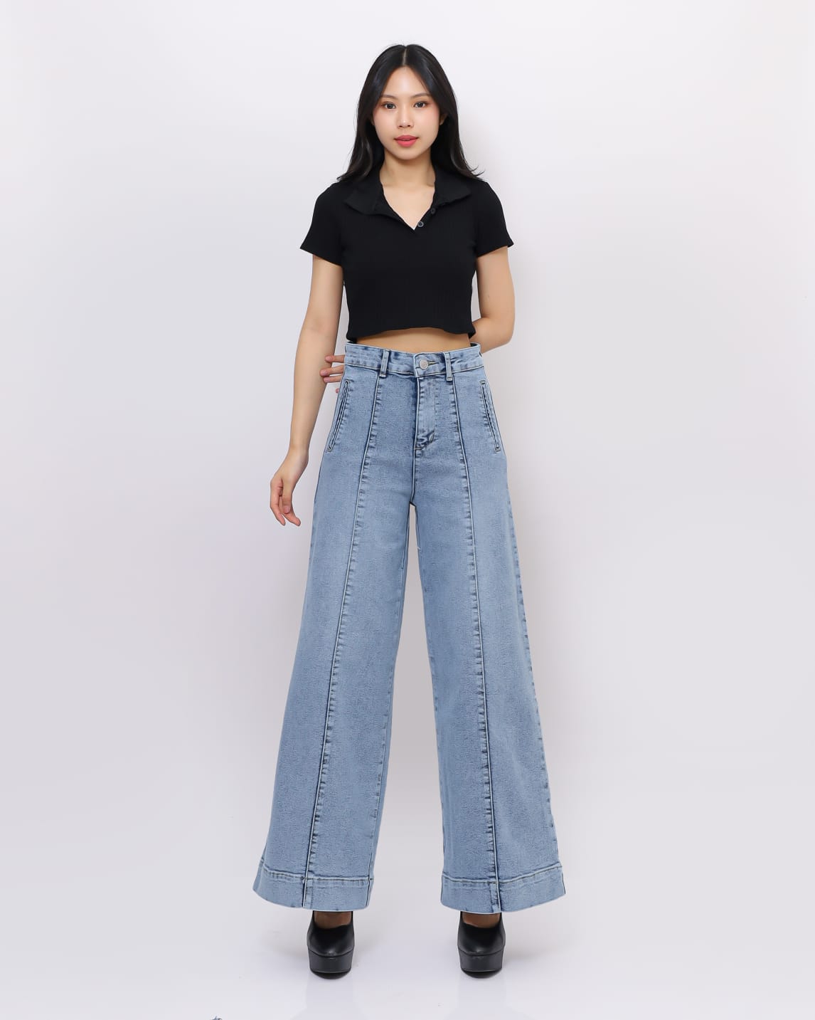 Jeans Kulot Skena Sambung Depan Stretch