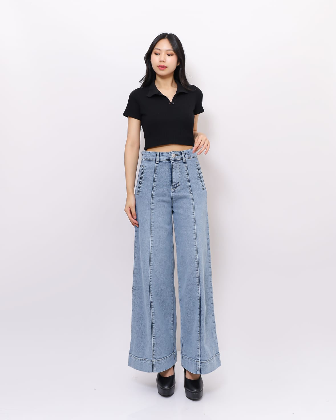 Jeans Kulot Skena Sambung Depan Stretch