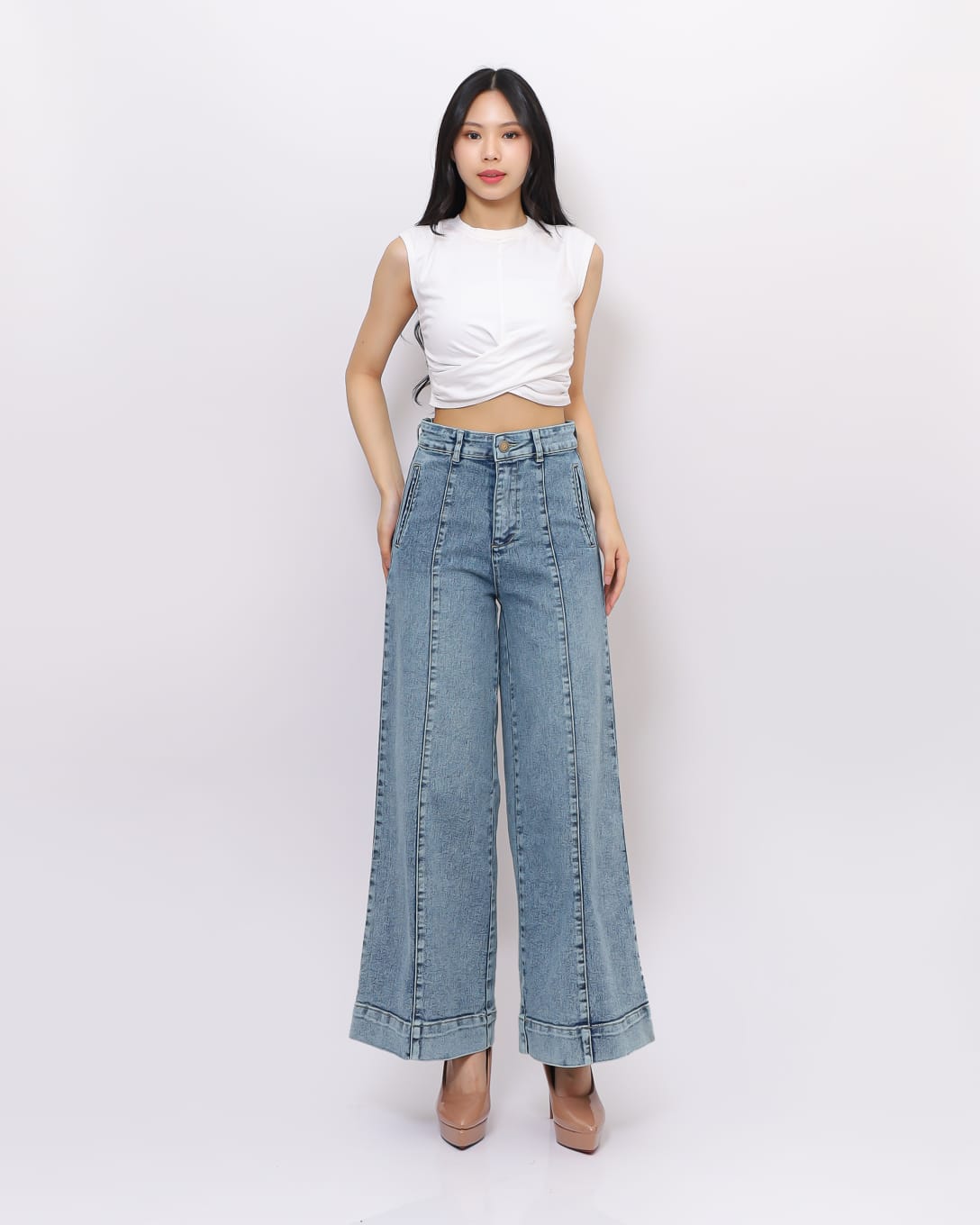 Jeans Kulot Skena Sambung Depan Stretch Hijau Lemon