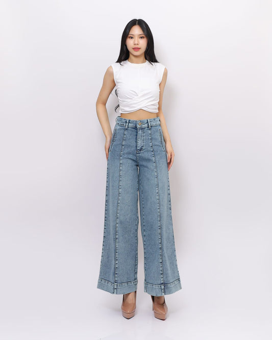 Jeans Kulot Skena Sambung Depan Stretch Hijau Lemon