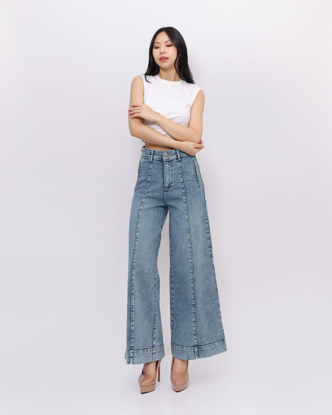 Jeans Kulot Skena Sambung Depan Stretch Hijau Lemon