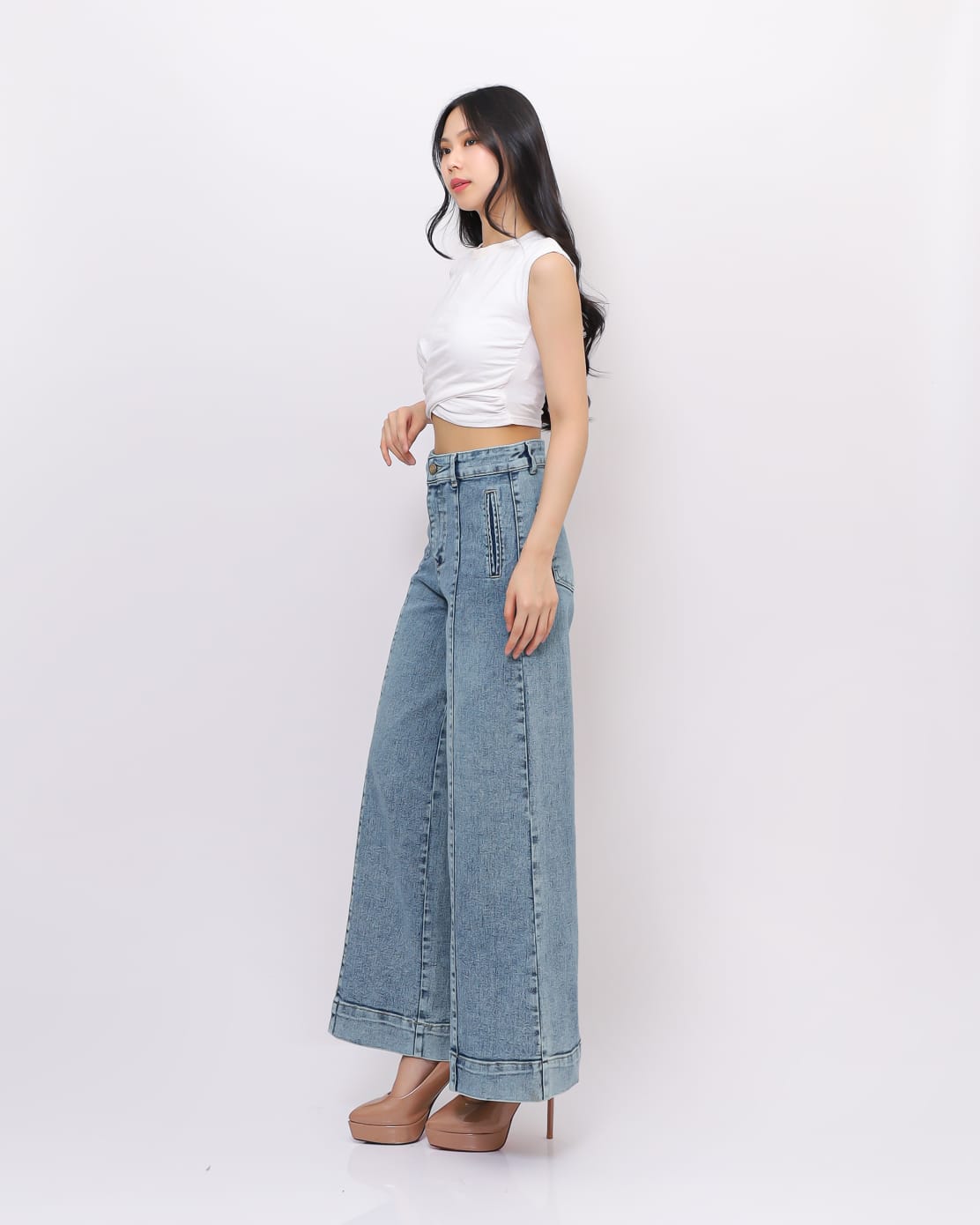 Jeans Kulot Skena Sambung Depan Stretch Hijau Lemon