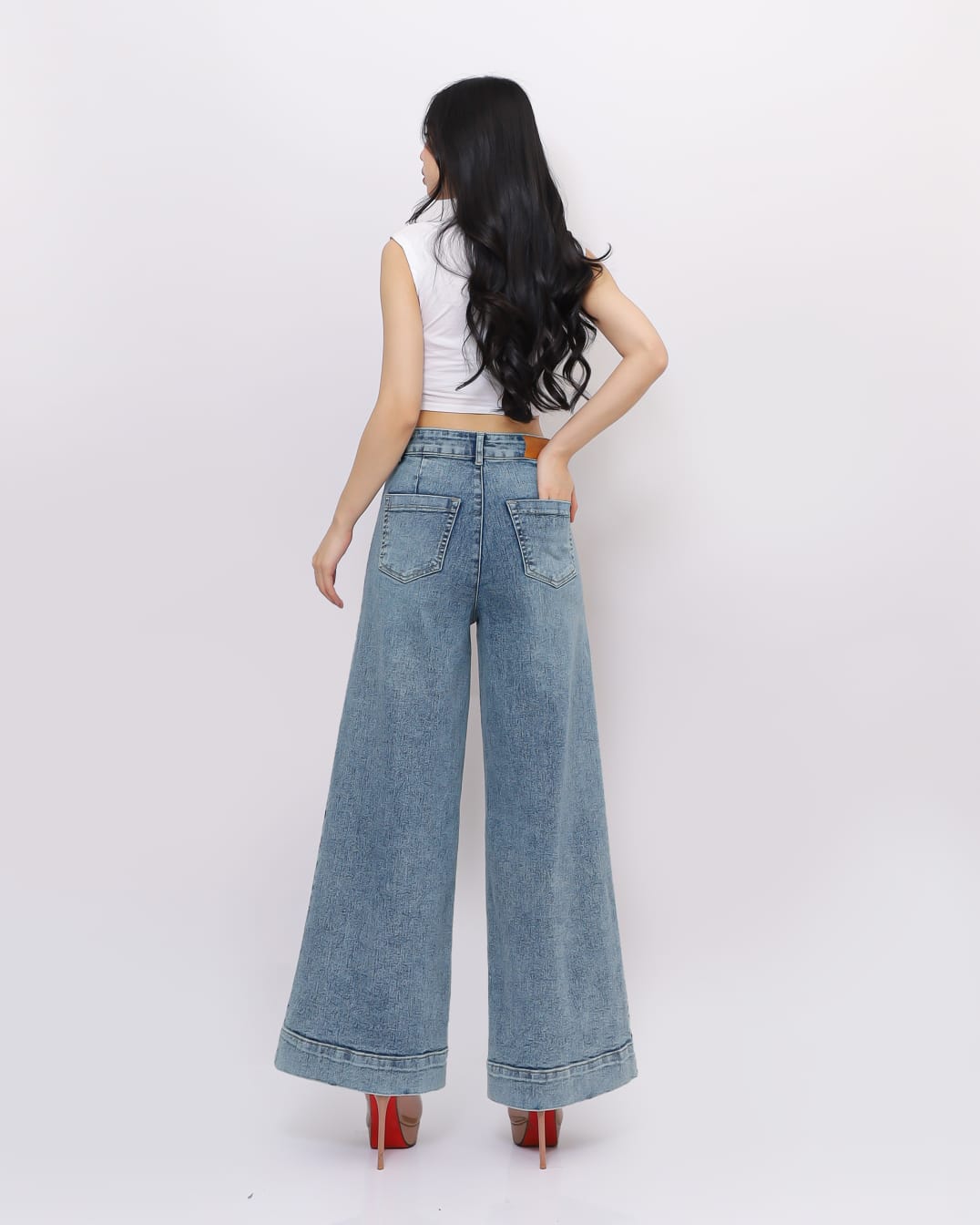 Jeans Kulot Skena Sambung Depan Stretch Hijau Lemon