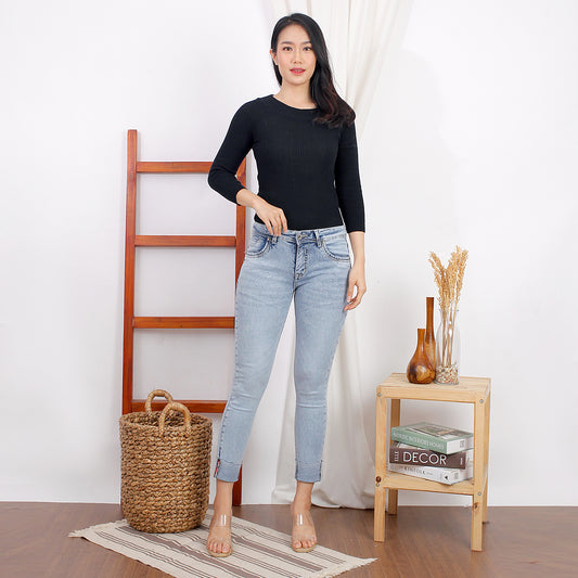 Jeans Rolled Up Jeans Snow Biru