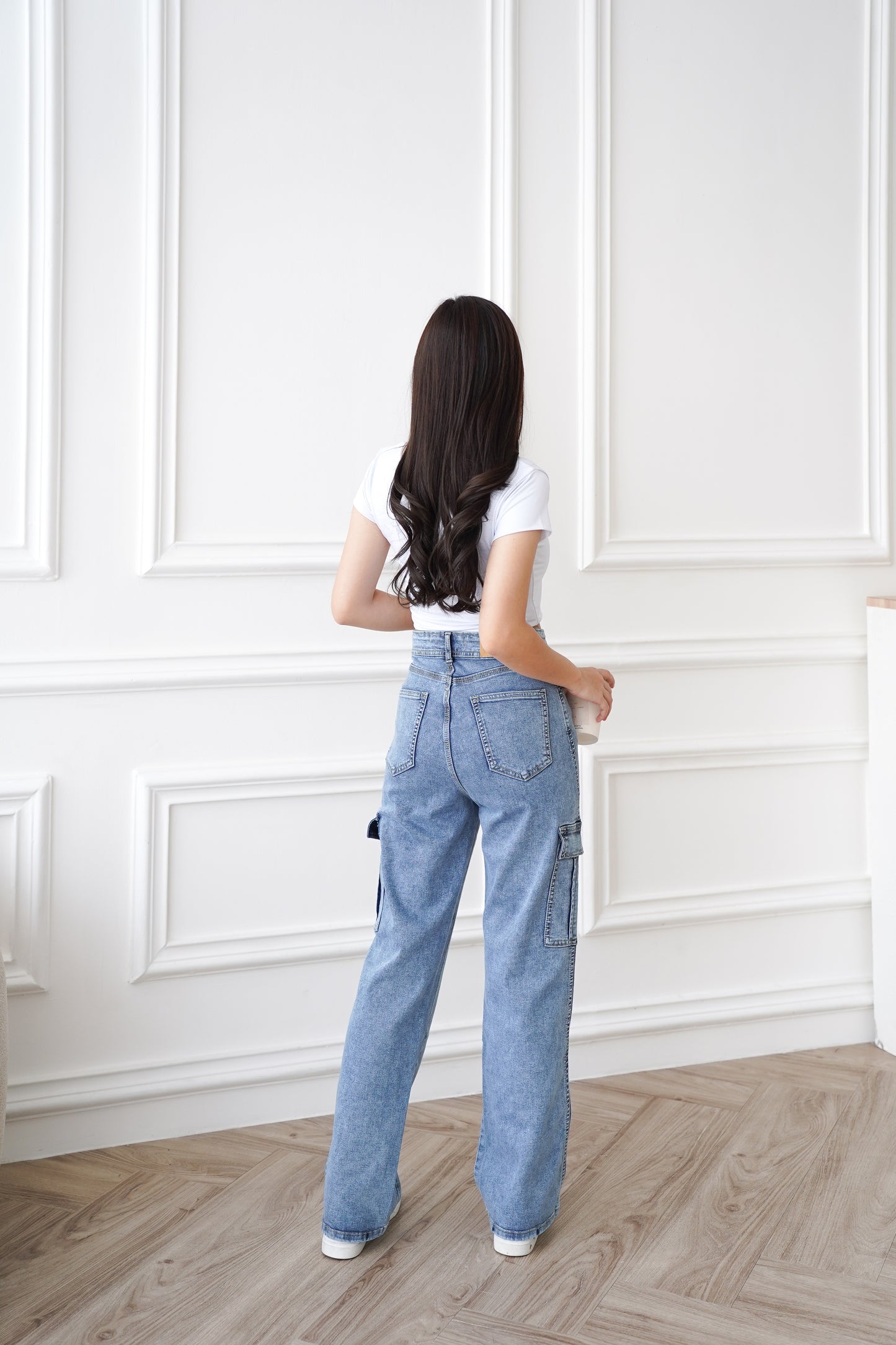 Jeans Sunmi Highwaist Cargo Super Stretch Snow Biru
